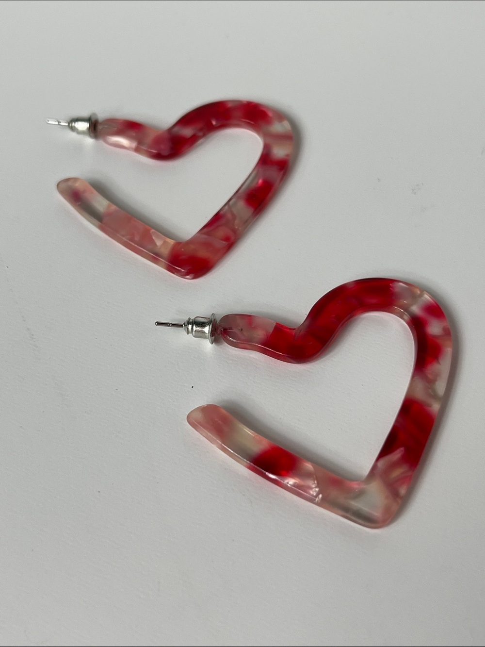 Red Marbled Heart Hoop Earrings - Women Jewelry